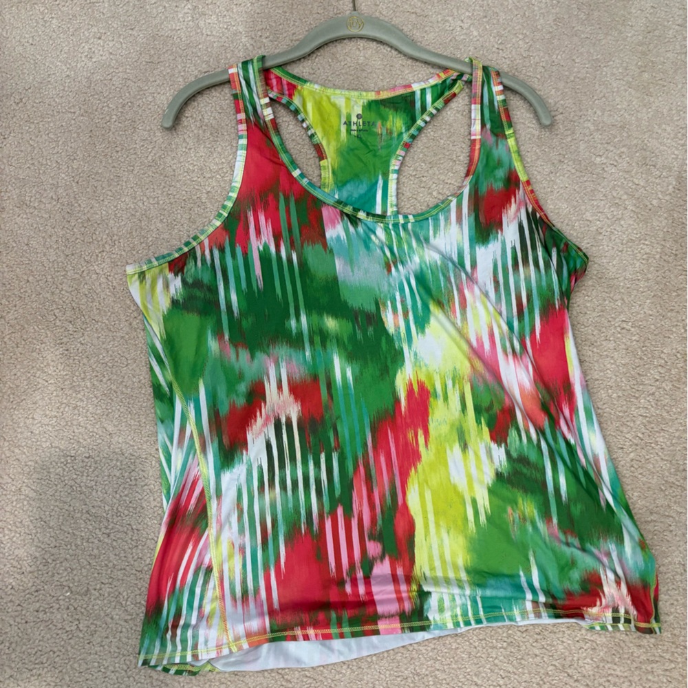 Athleta Red and Green Abstract Muscle Tee XL